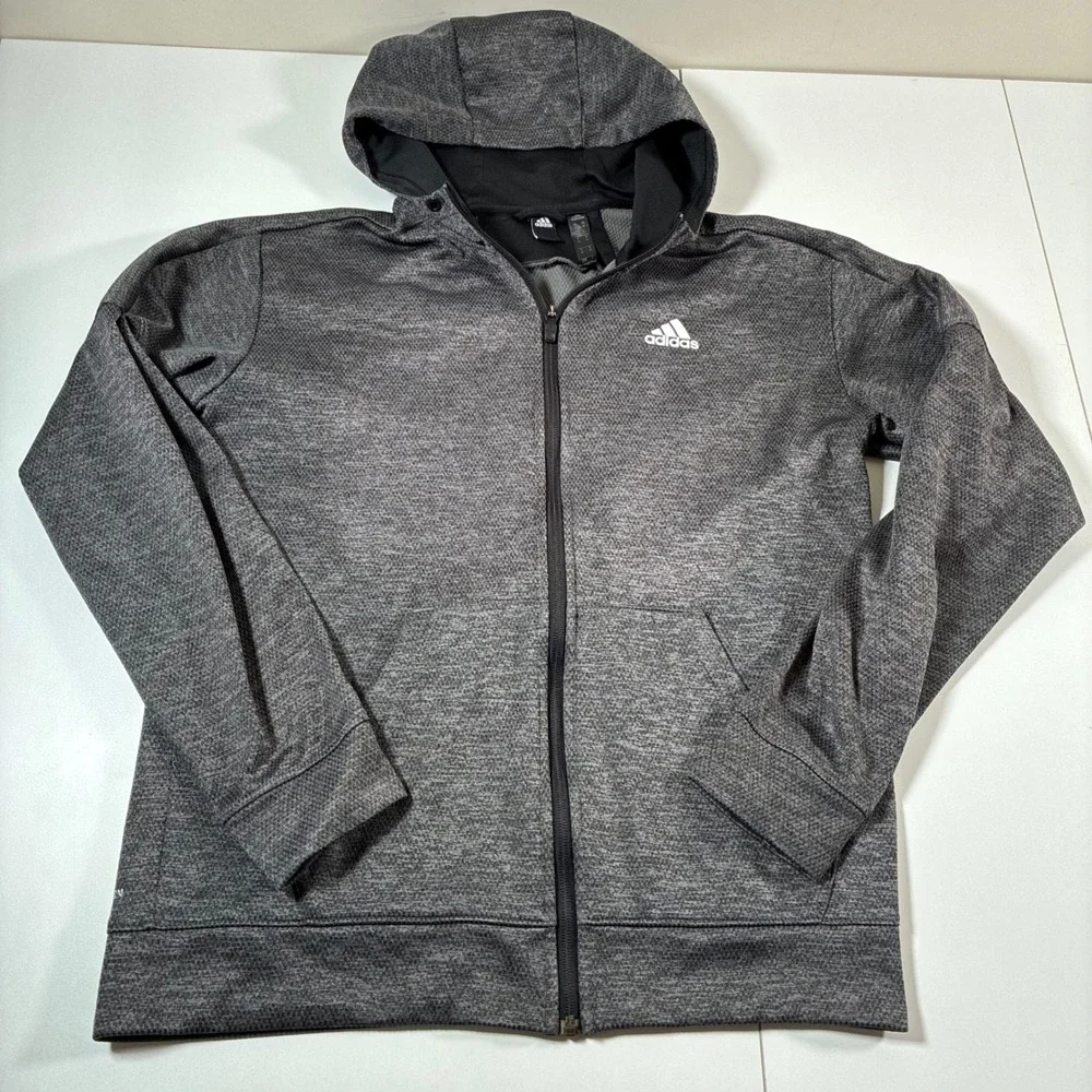 Adidas Full‎ Zip Hoodie Medium Gray Climawarm Performance Jacket Y2K 90s